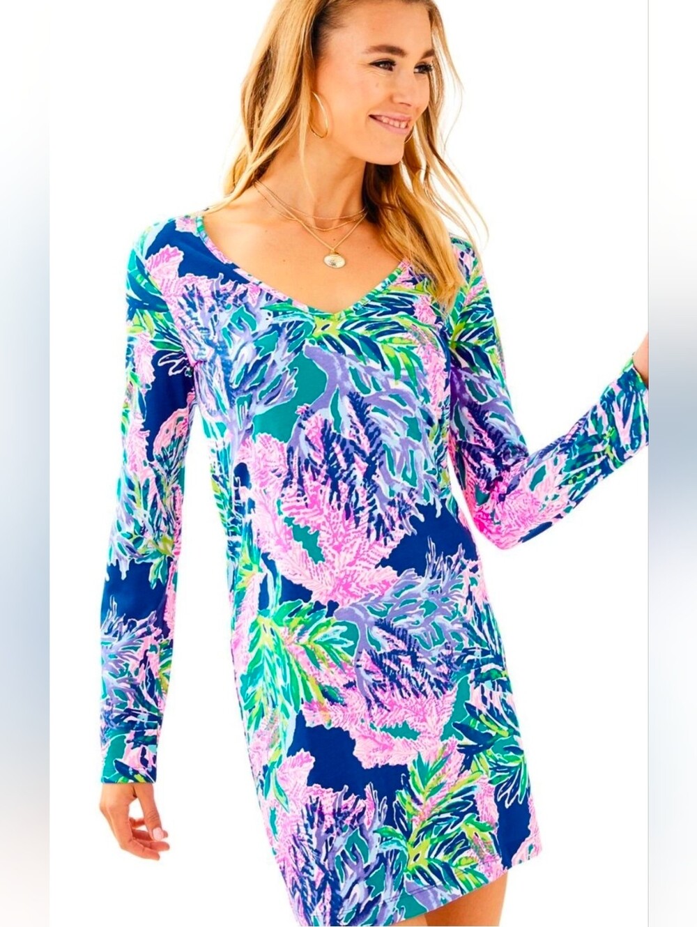 Lilly Pulitzer Beacon T-Shirt Dress Pima Cotton Sz Medium New Fan Club Print